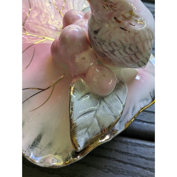 Ucagco Ceramics Japan Antq Vtg Pink Gray Gold Bird Trinket Vanity Cig Box MCM - Picture 9 of 14